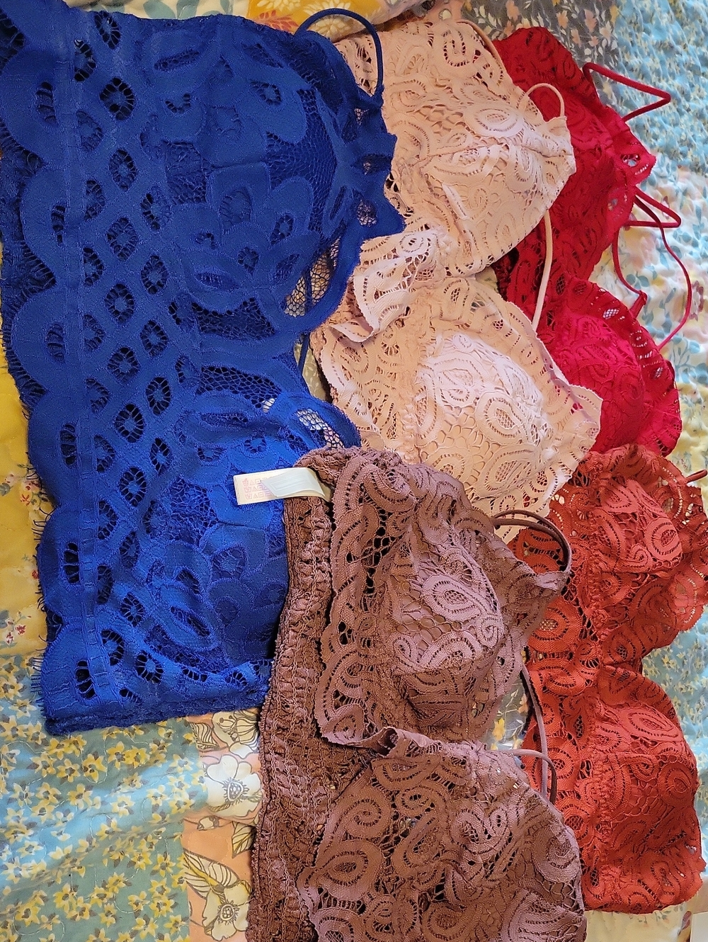 Victoria's Secret Lace Bralettes in Blue, Pink, Red, Brown & Orange